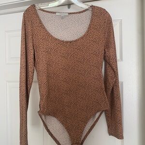 Tan Patterned Long Sleeve Bodysuit